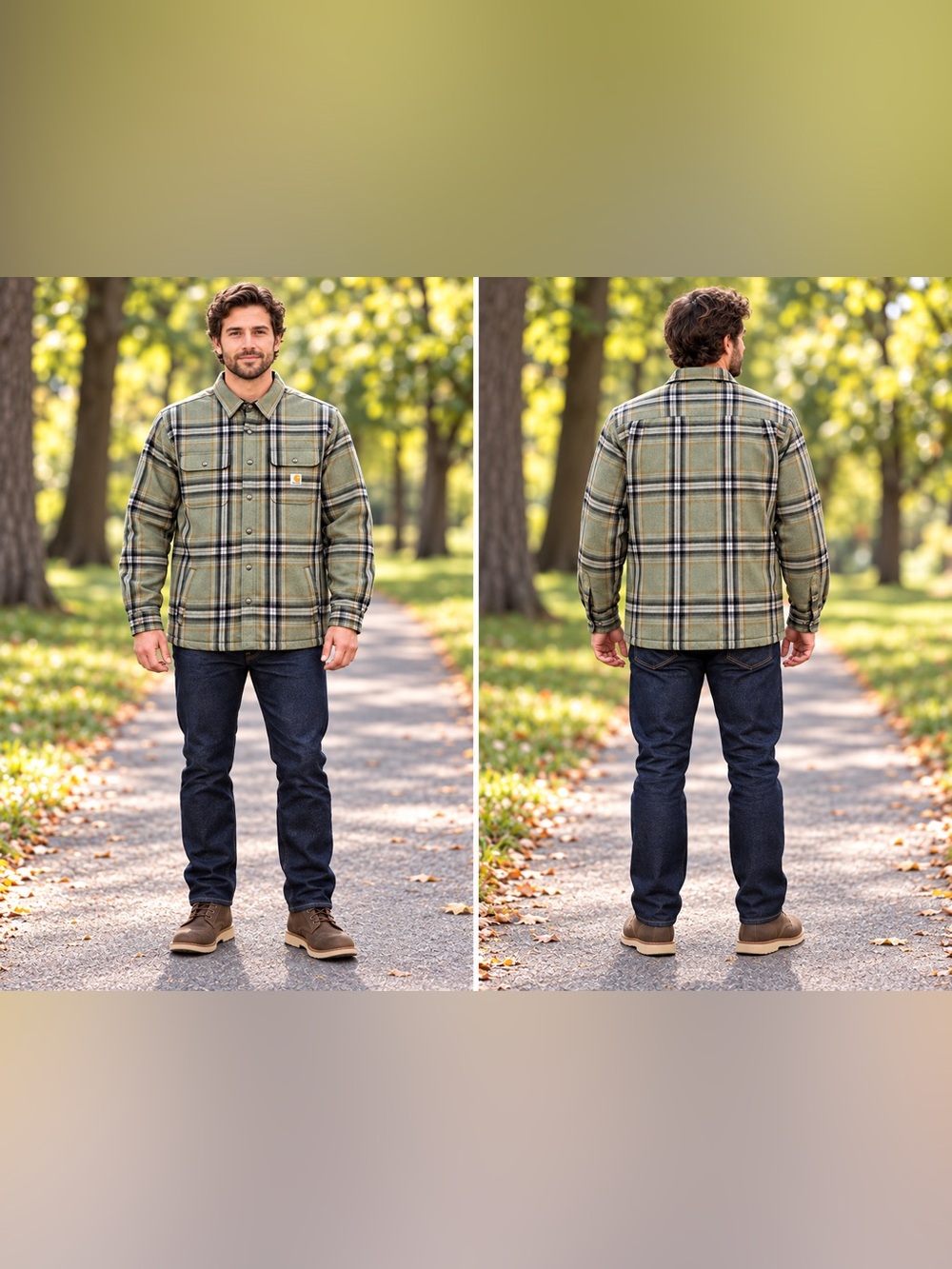 Carhartt XL Green Plaid Sherpa Lined Flannel Shirt Jacket Relaxed Fit
